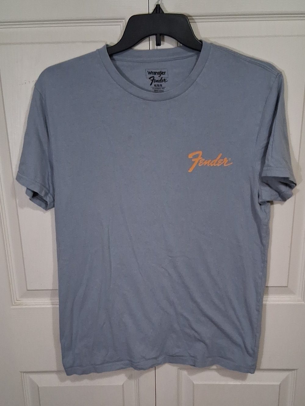 Wrangler Graphic T Shirt - Fender Stratocaster Guitar Collage - M - Blue Gray